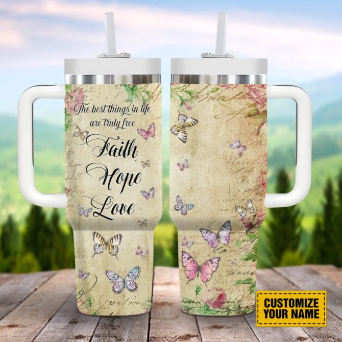 Butterfly Floral Faith Custom Stanley Quencher 40Oz Stainless Steel Tumbler With Handle - Image 11