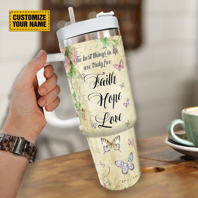 Butterfly Floral Faith Custom Stanley Quencher 40Oz Stainless Steel Tumbler With Handle - Image 4
