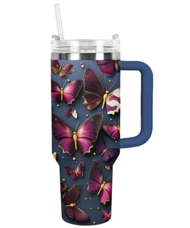 Butterfly Golden Wings Custom Stanley Quencher 40Oz Stainless Steel Tumbler With Handle