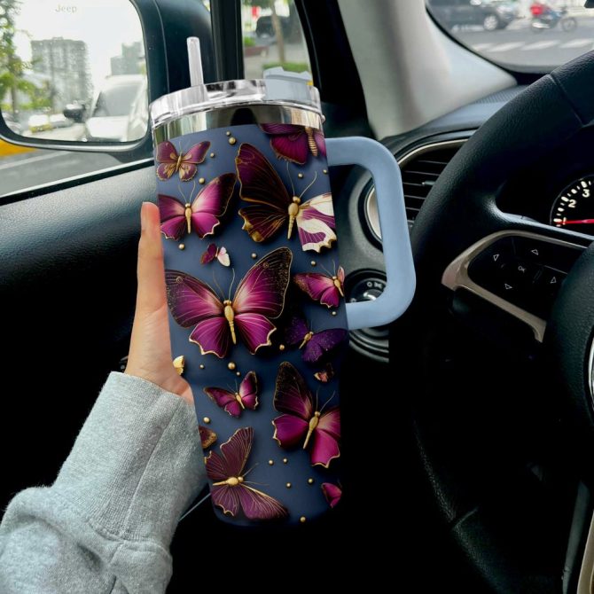 Butterfly Golden Wings Custom Stanley Quencher 40Oz Stainless Steel Tumbler With Handle - Image 4
