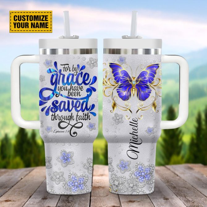 Butterfly Jewelry Faith Custom Stanley Quencher 40Oz Stainless Steel Tumbler With Handle