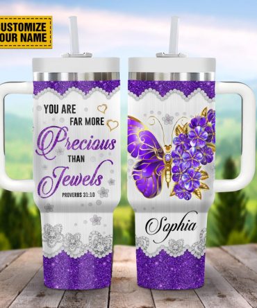 Butterfly Jewelry Faith Custom Stanley Quencher 40Oz Stainless Steel Tumbler With Handle