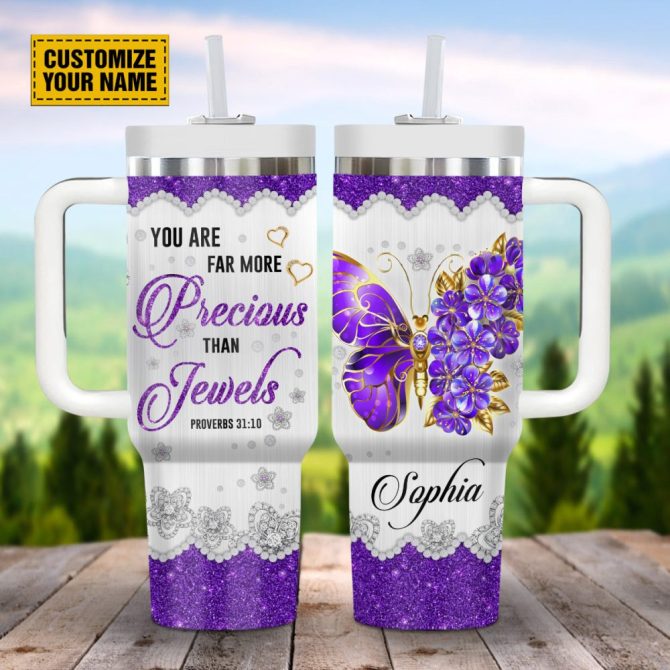 Butterfly Jewelry Faith Custom Stanley Quencher 40Oz Stainless Steel Tumbler With Handle