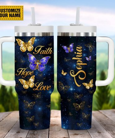 Butterfly Jewelry Faith Custom Stanley Quencher 40Oz Stainless Steel Tumbler With Handle