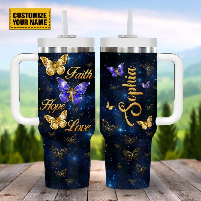 Butterfly Jewelry Faith Custom Stanley Quencher 40Oz Stainless Steel Tumbler With Handle