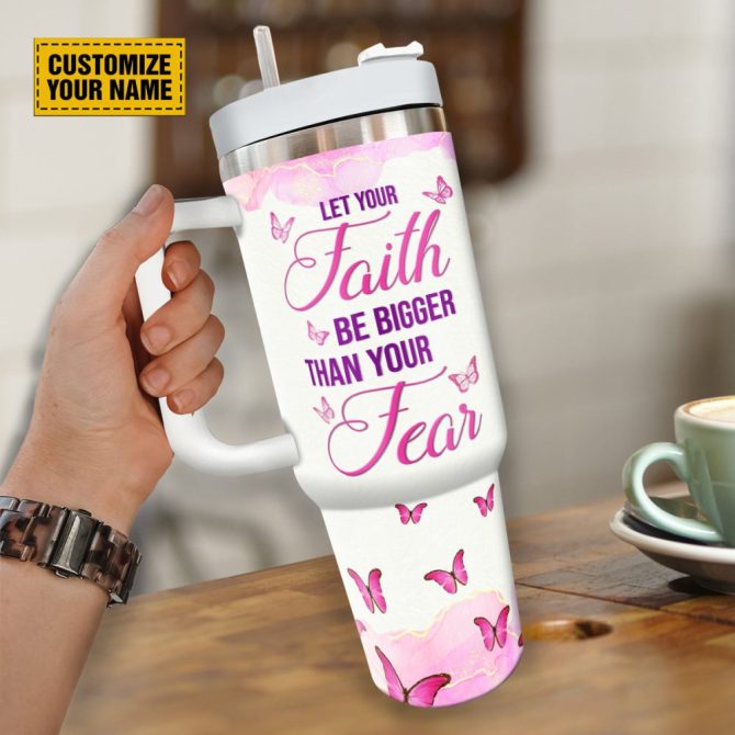 Butterfly Pink Faith Custom Stanley Quencher 40Oz Stainless Steel Tumbler With Handle - Image 4