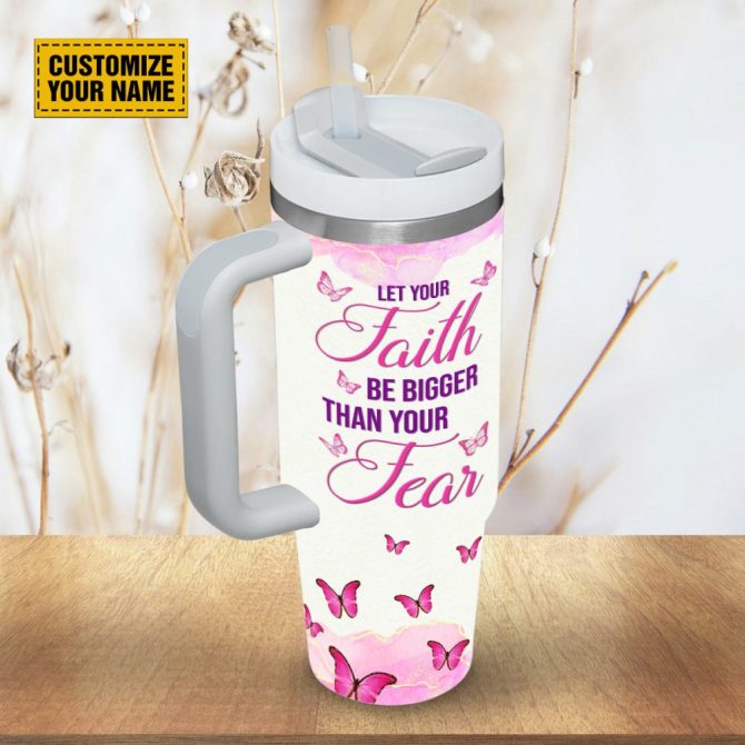 Butterfly Pink Faith Custom Stanley Quencher 40Oz Stainless Steel Tumbler With Handle - Image 5