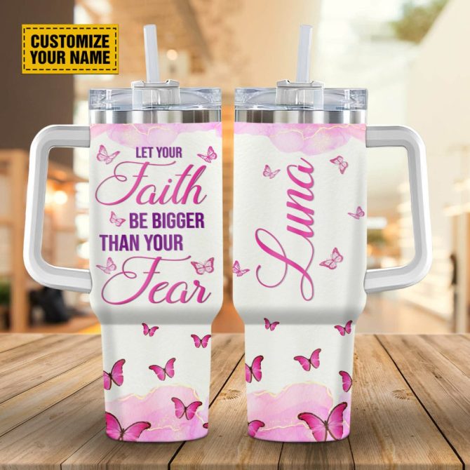 Butterfly Pink Faith Custom Stanley Quencher 40Oz Stainless Steel Tumbler With Handle - Image 2
