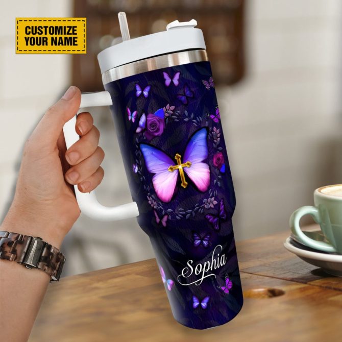 Butterfly Purple Faith Custom Stanley Quencher 40Oz Stainless Steel Tumbler With Handle - Image 4