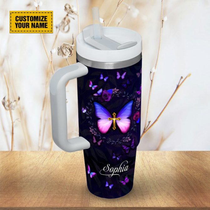 Butterfly Purple Faith Custom Stanley Quencher 40Oz Stainless Steel Tumbler With Handle - Image 5