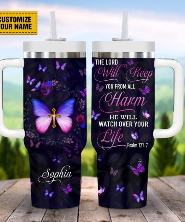 Butterfly Purple Faith Custom Stanley Quencher 40Oz Stainless Steel Tumbler With Handle