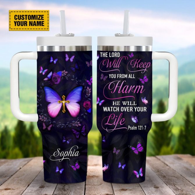 Butterfly Purple Faith Custom Stanley Quencher 40Oz Stainless Steel Tumbler With Handle