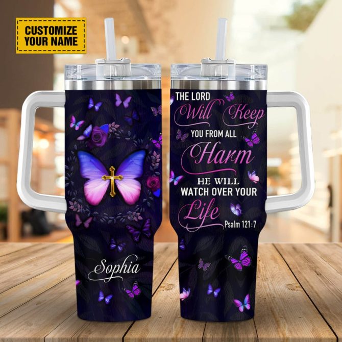 Butterfly Purple Faith Custom Stanley Quencher 40Oz Stainless Steel Tumbler With Handle - Image 2