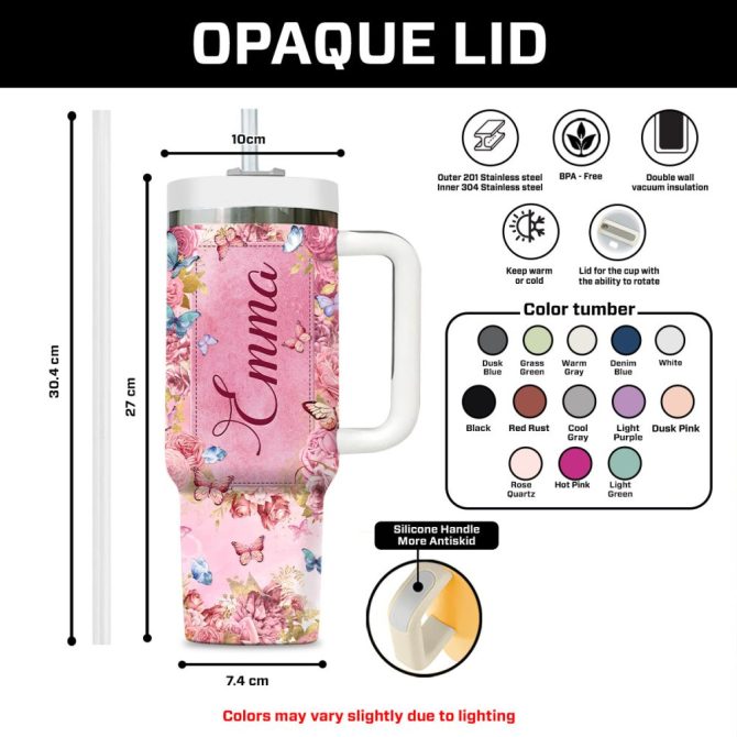 Butterfly Rose Faith Custom Stanley Quencher 40Oz Stainless Steel Tumbler With Handle - Image 9