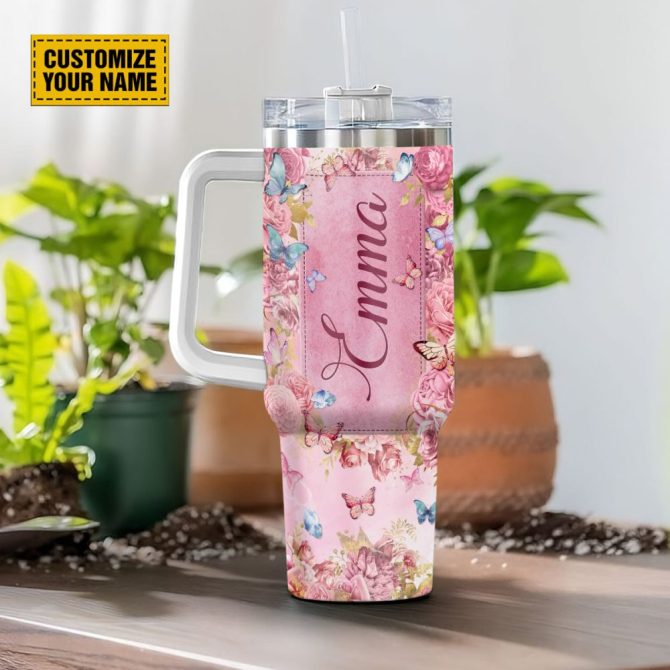 Butterfly Rose Faith Custom Stanley Quencher 40Oz Stainless Steel Tumbler With Handle - Image 3