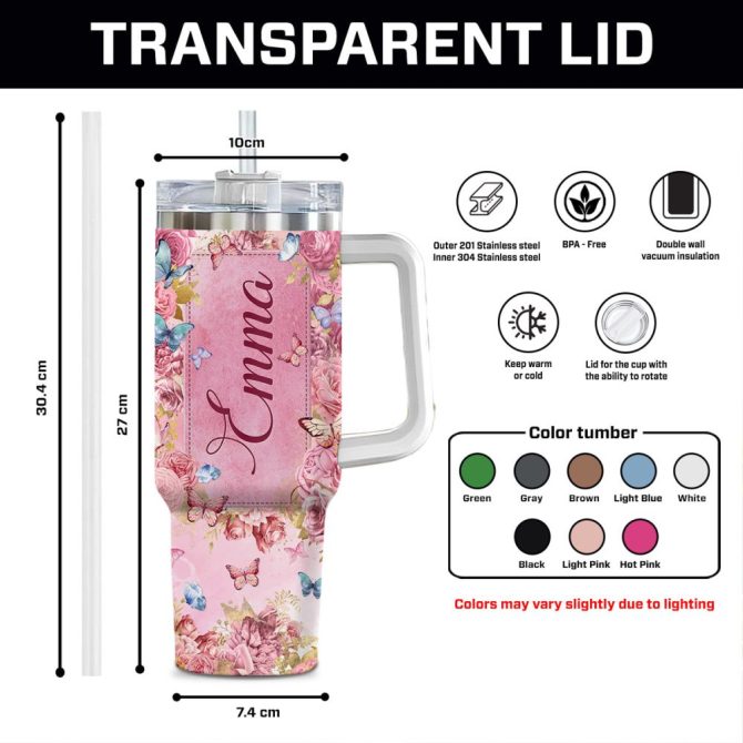 Butterfly Rose Faith Custom Stanley Quencher 40Oz Stainless Steel Tumbler With Handle - Image 8