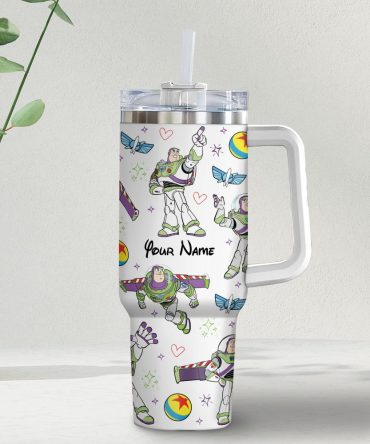 Buzz Lightyear Toy Story Disney Cartoon Custom Stanley Quencher 40Oz Stainless Steel Tumbler With Handle