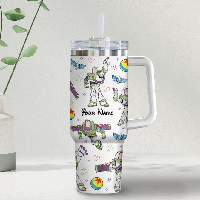 Buzz Lightyear Toy Story Disney Cartoon Custom Stanley Quencher 40Oz Stainless Steel Tumbler With Handle