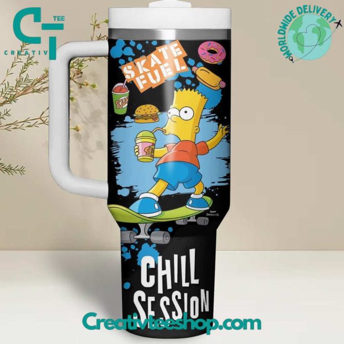 Camp Bart Chill Session Cartoon Custom Stanley Quencher 40Oz Stainless Steel Tumbler With Handle - Image 2