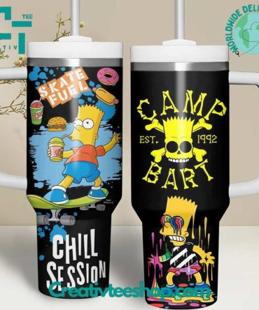 Camp Bart Chill Session Cartoon Custom Stanley Quencher 40Oz Stainless Steel Tumbler With Handle