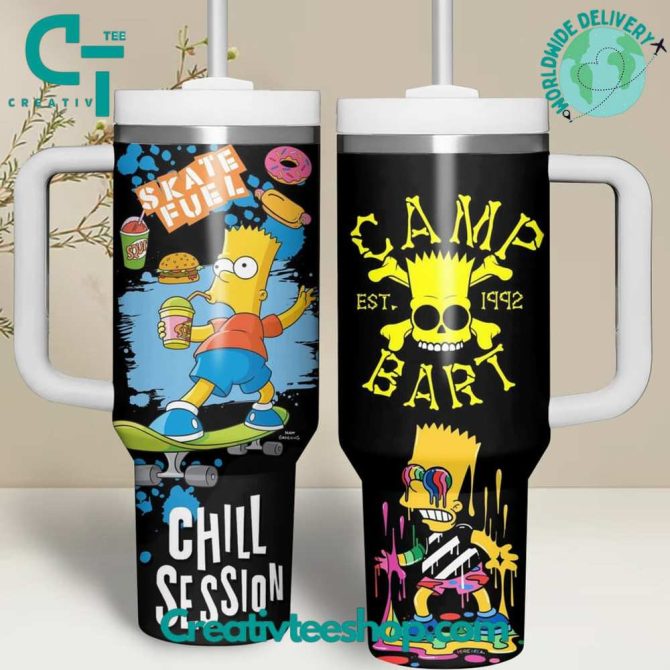 Camp Bart Chill Session Cartoon Custom Stanley Quencher 40Oz Stainless Steel Tumbler With Handle