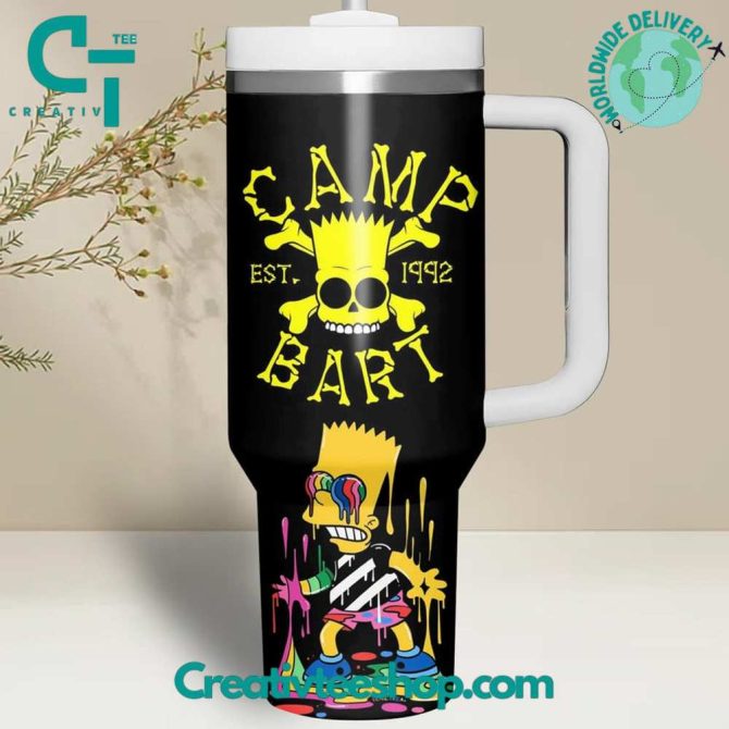 Camp Bart Chill Session Cartoon Custom Stanley Quencher 40Oz Stainless Steel Tumbler With Handle - Image 3