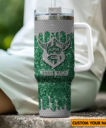 Canberra Raiders Nrl Sports Glitter Custom Stanley Quencher 40Oz Stainless Steel Tumbler With Handle