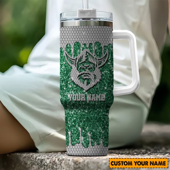 Canberra Raiders Nrl Sports Glitter Custom Stanley Quencher 40Oz Stainless Steel Tumbler With Handle