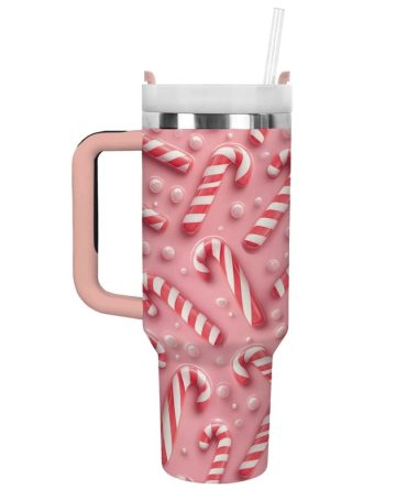 Candy Cane Christmas Custom Stanley Quencher 40Oz Stainless Steel Tumbler With Handle