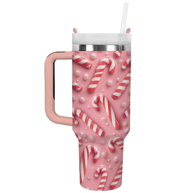 Candy Cane Christmas Custom Stanley Quencher 40Oz Stainless Steel Tumbler With Handle
