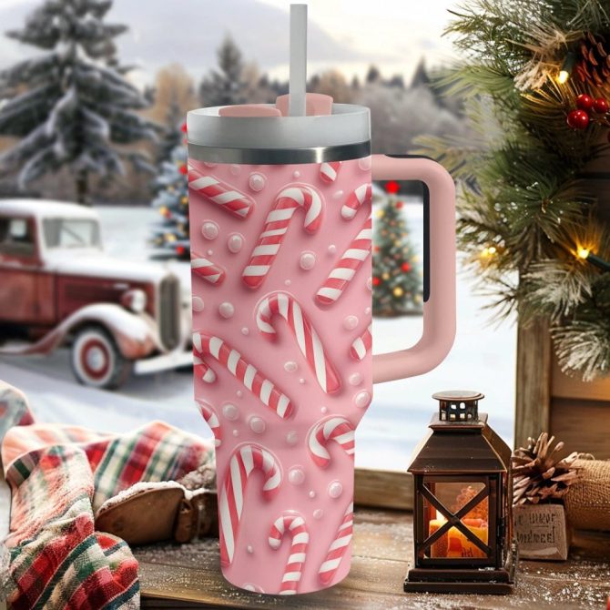 Candy Cane Christmas Custom Stanley Quencher 40Oz Stainless Steel Tumbler With Handle - Image 2