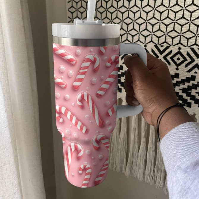 Candy Cane Christmas Custom Stanley Quencher 40Oz Stainless Steel Tumbler With Handle - Image 4