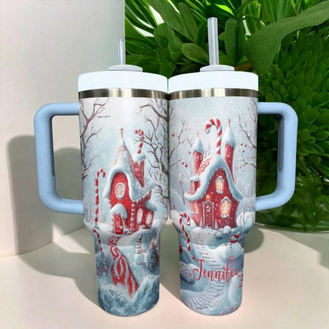Candy Cane Wonderland Christmas Custom Stanley Quencher 40Oz Stainless Steel Tumbler With Handle - Image 2