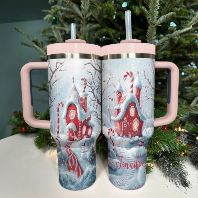 Candy Cane Wonderland Christmas Custom Stanley Quencher 40Oz Stainless Steel Tumbler With Handle - Image 3