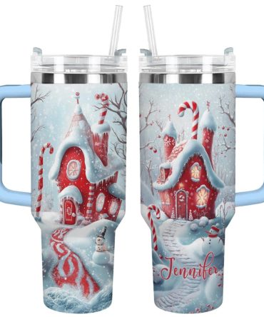 Candy Cane Wonderland Christmas Custom Stanley Quencher 40Oz Stainless Steel Tumbler With Handle