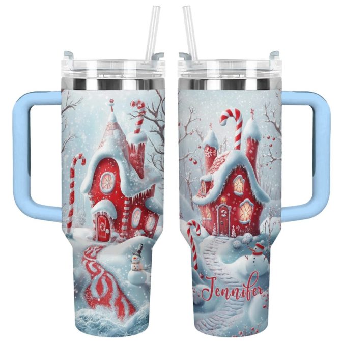 Candy Cane Wonderland Christmas Custom Stanley Quencher 40Oz Stainless Steel Tumbler With Handle