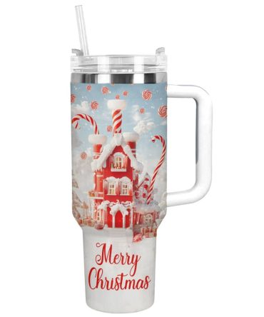 Candy House Christmas Custom Stanley Quencher 40Oz Stainless Steel Tumbler With Handle