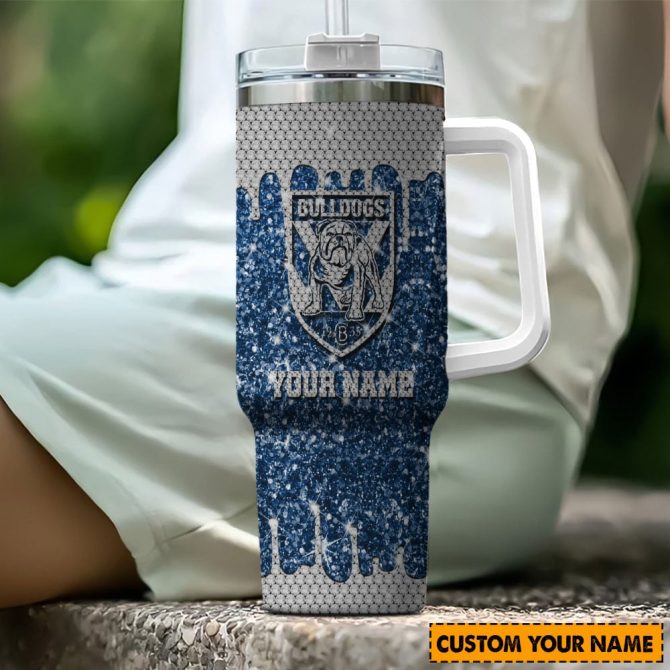 Canterbury Bulldogs Nrl Sports Glitter Custom Stanley Quencher 40Oz Stainless Steel Tumbler With Handle