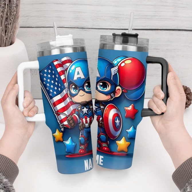 Captain America Movies Custom Stanley Quencher 40Oz Stainless Steel Tumbler With Handle - Image 5