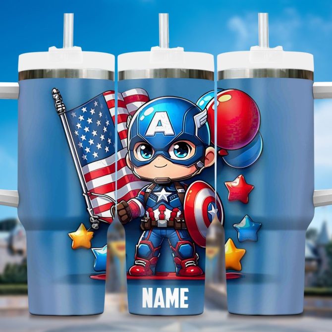 Captain America Movies Custom Stanley Quencher 40Oz Stainless Steel Tumbler With Handle