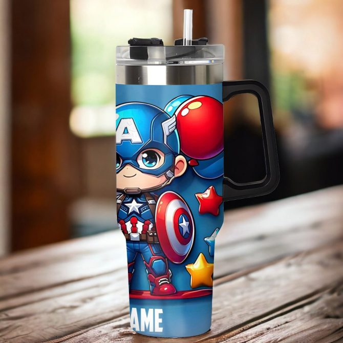 Captain America Movies Custom Stanley Quencher 40Oz Stainless Steel Tumbler With Handle - Image 4