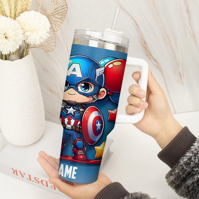 Captain America Movies Custom Stanley Quencher 40Oz Stainless Steel Tumbler With Handle - Image 3