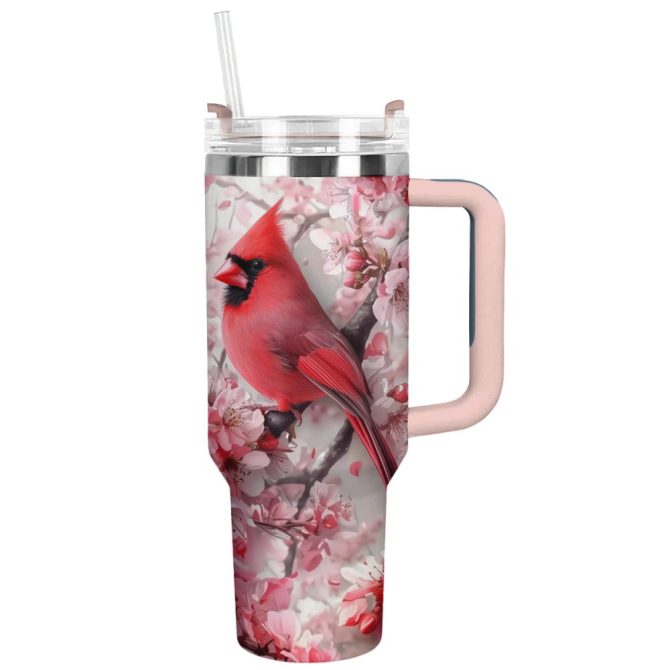 Cardinal Blossom Custom Stanley Quencher 40Oz Stainless Steel Tumbler With Handle