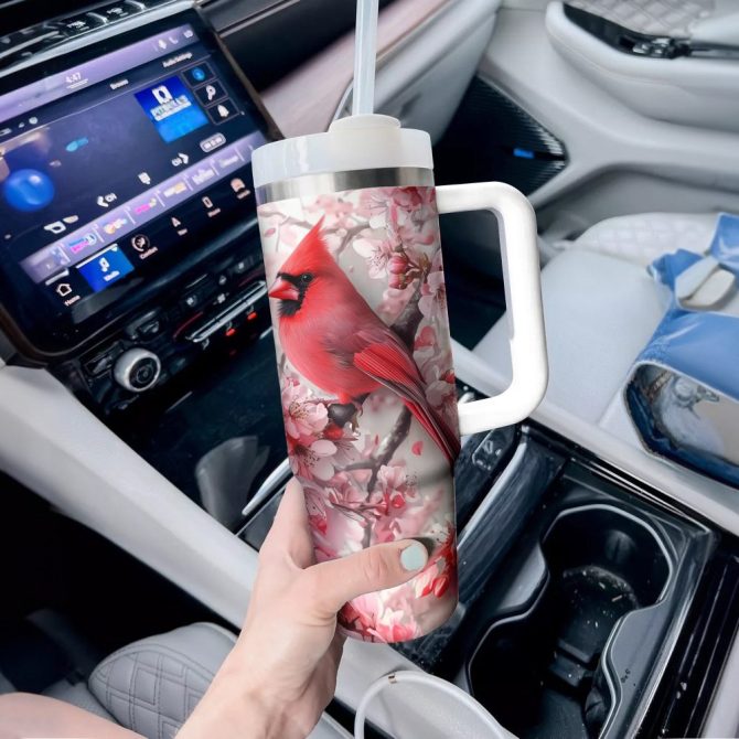 Cardinal Blossom Custom Stanley Quencher 40Oz Stainless Steel Tumbler With Handle - Image 3