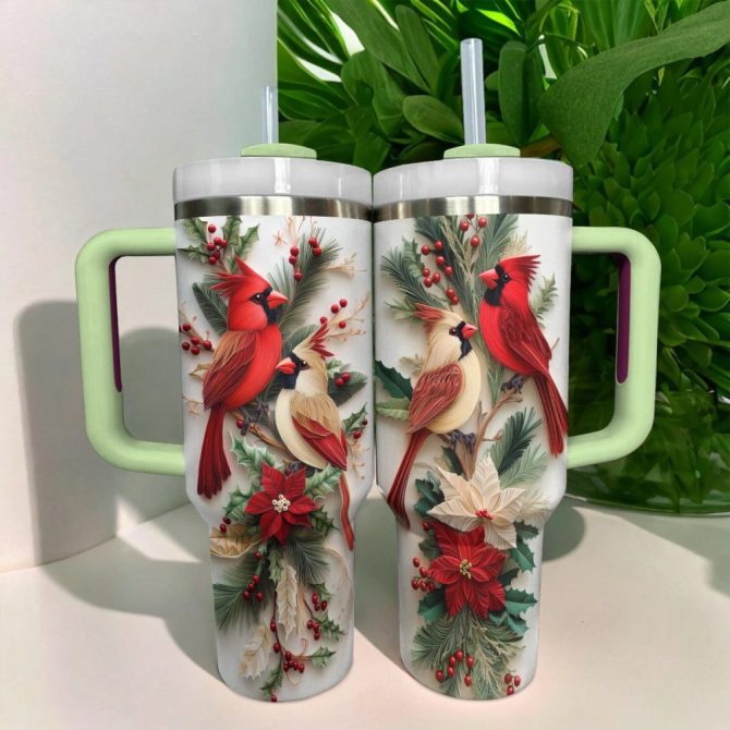 Cardinal Christmas Love Custom Stanley Quencher 40Oz Stainless Steel Tumbler With Handle - Image 3
