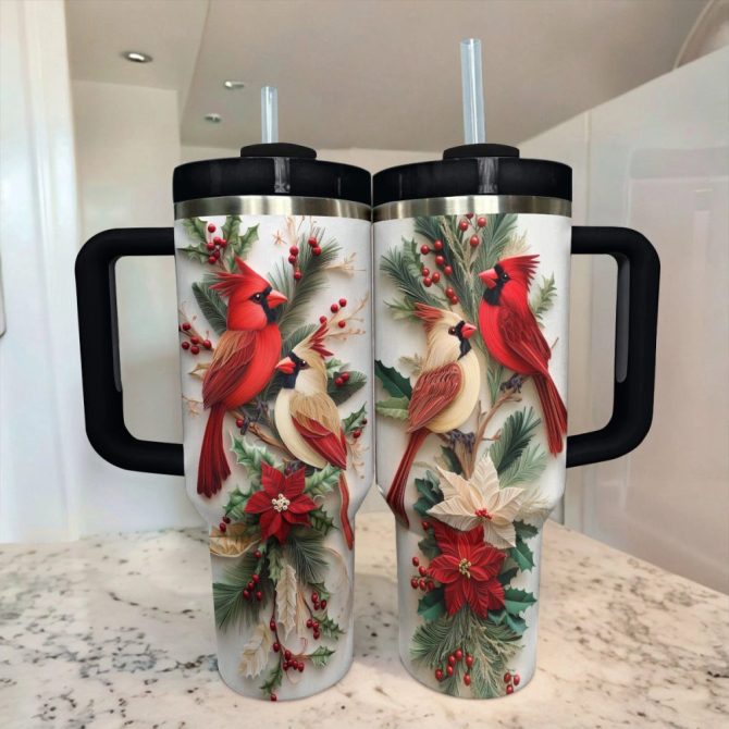Cardinal Christmas Love Custom Stanley Quencher 40Oz Stainless Steel Tumbler With Handle - Image 2