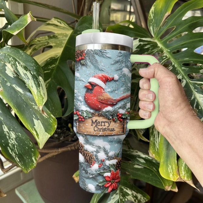Cardinal Winter Christmas Custom Stanley Quencher 40Oz Stainless Steel Tumbler With Handle - Image 2