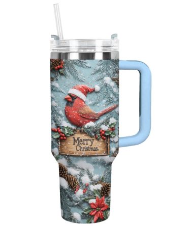 Cardinal Winter Christmas Custom Stanley Quencher 40Oz Stainless Steel Tumbler With Handle