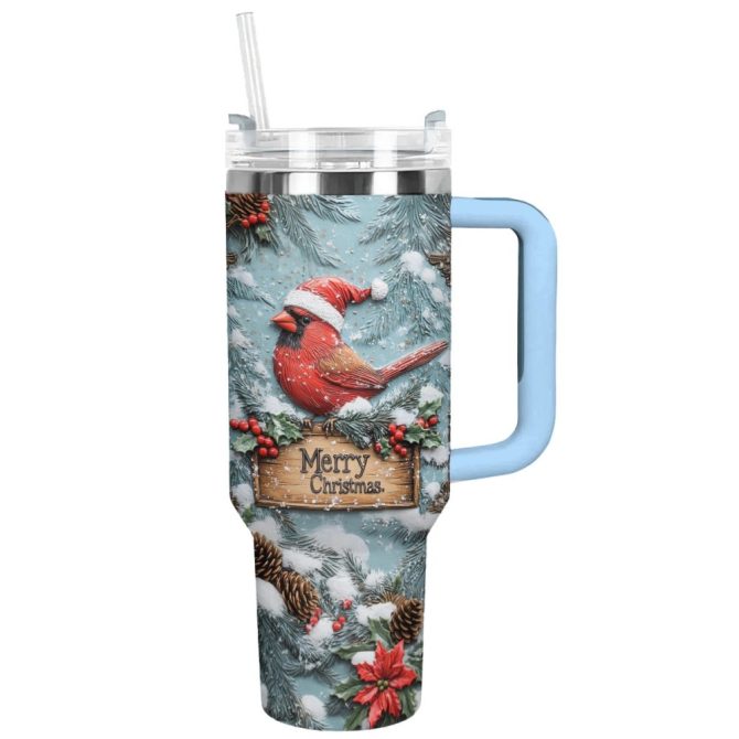 Cardinal Winter Christmas Custom Stanley Quencher 40Oz Stainless Steel Tumbler With Handle