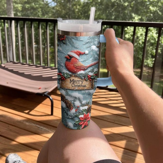 Cardinal Winter Christmas Custom Stanley Quencher 40Oz Stainless Steel Tumbler With Handle - Image 4